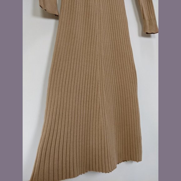 WAYF Size XS Womens BFF Hollie Long Sleeve Side Slit Sweater Dress in Camel - Picture 6 of 13